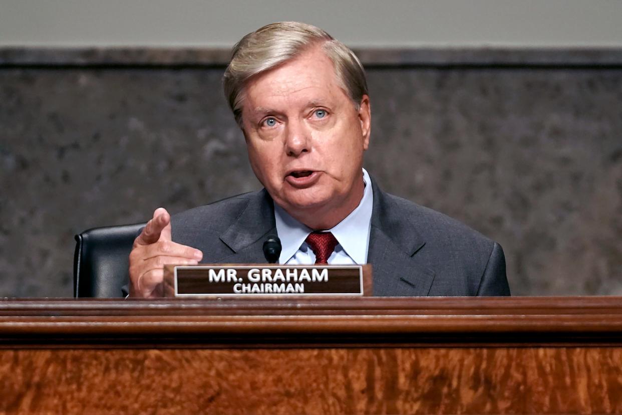 Sen. Lindsey Graham, R-S.C., speaks during Senate Judiciary Committee hearing on Capitol Hill in Washington, Wednesday, June 3, 2020. (Greg Nash/Pool via AP)