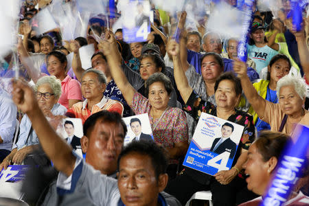 Supporters of Palang Pracharath Party attend their last party campaign rally outside a stadium in central Bangkok, Thailand, March 22, 2019. REUTERS/Soe Zeya Tun