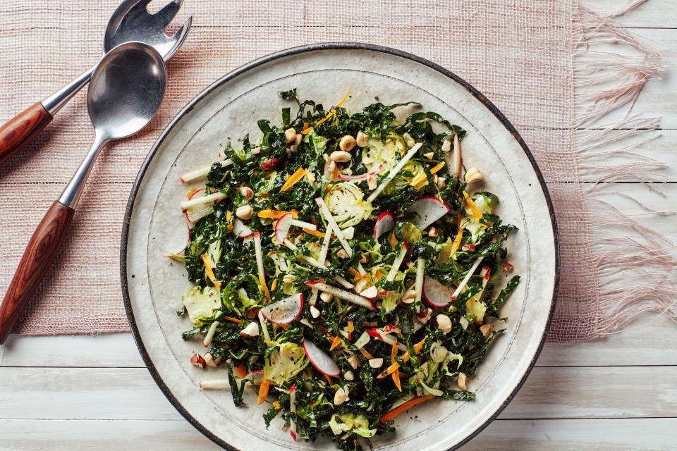 Kale Salad with Brussels Sprouts, Apples, and Hazelnuts