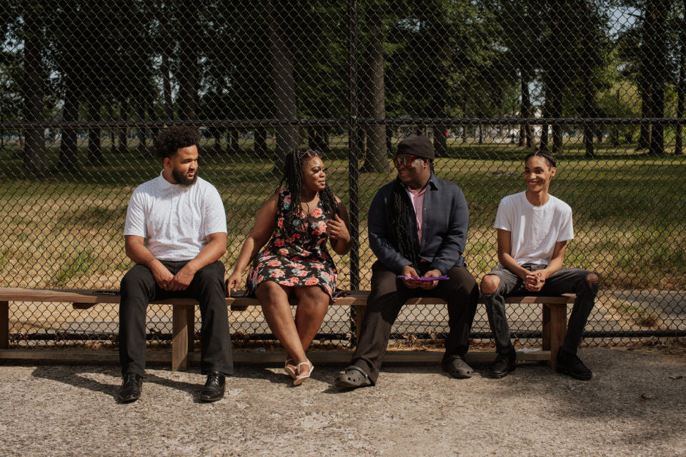 Image: Christopher Jaco, Kayla Goshay, Christian Randle and Renard Baldwin are members of Empowering Foster Youth Through Technology, which is pushing for better state oversight of education in facilities. (Ali Lapetina for NBC News)