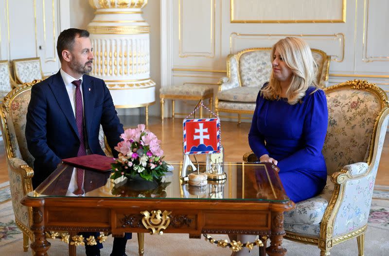 Slovakia's PM Heger meets with President Zuzana Caputova in Bratislava