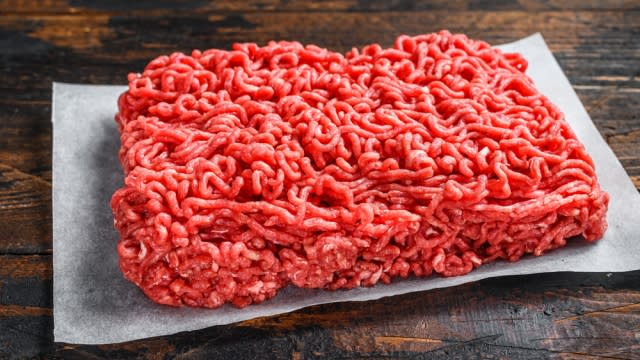 A slab of raw ground beef.