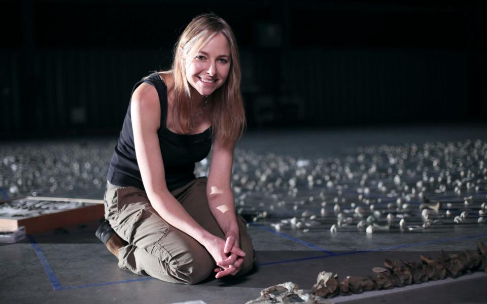 Professor Alice Roberts pictured in the BBC documentary Secrets of the Dinosaur Crater - Credit: Ruaridh Connellan