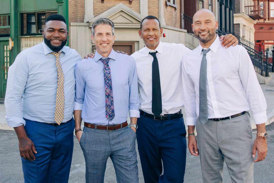 <p>Lily Ro Photography/Fox Sports</p> From left: David Ortiz, Kevin Burkhardt, Alex Rodriguez and Derek Jeter