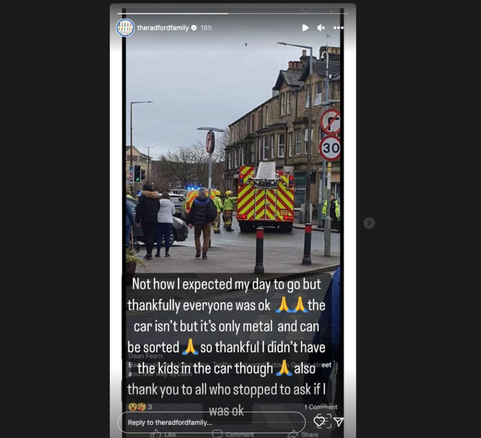 Sue Radford was involved in car crash. (Instagram)