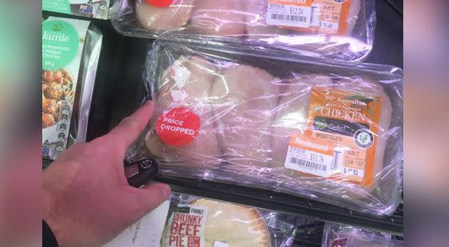 A Woolworths customer has slammed a Brisbane store for selling chicken in a packet wrapped in cling film. Photo: Facebook