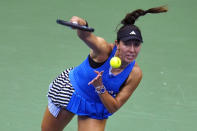 Jessica Pegula, of the United States, serves to Madison Keys, of the United States, during the fourth round of the U.S. Open tennis championships, Monday, Sept. 4, 2023, in New York. (AP Photo/Manu Fernandez)