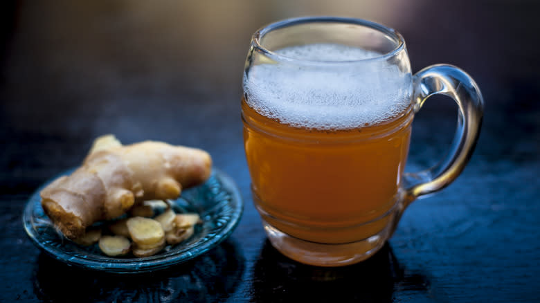 Foamy ginger beer in mug