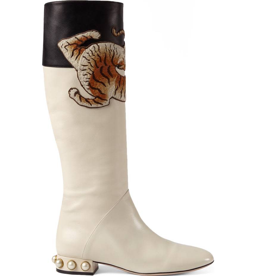 Imitation Pearl Tiger Appliqué Riding Boot