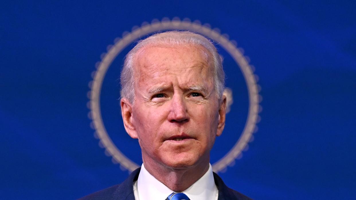 US President-elect Joe Biden delivers remarks on the public health and economic crises at The Queen theater in Wilmington, Delaware on January 14, 2021. - President-elect Joe Biden will propose injecting $1.9 trillion into the US economy when he takes office next week, as evidence mounts that the recovery from the sharp downturn caused by Covid-19 is flagging. (Photo by JIM WATSON / AFP) (Photo by JIM WATSON/AFP via Getty Images)