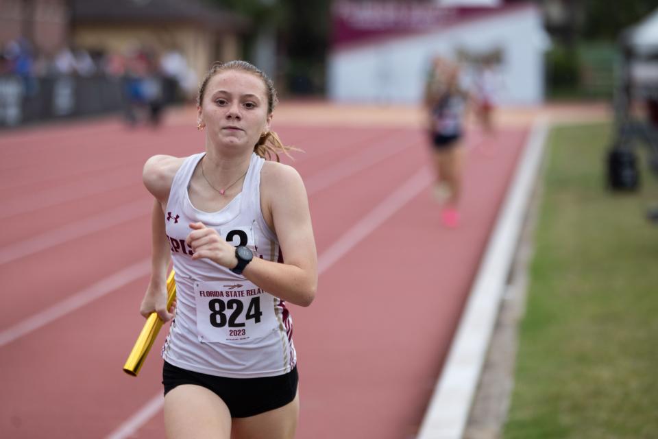 The Episcopal 4x800 relay team competes at the FSU Relays in Tallahassee.
