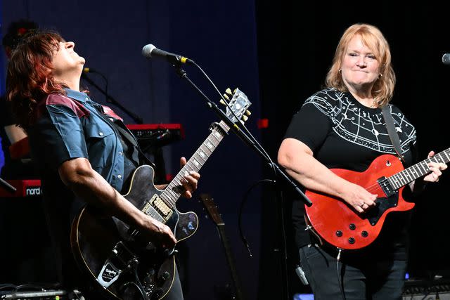 <p>R. Diamond/Getty</p> Amy Ray and Emily Saliers of Indigo Girls perform at Cadence Bank Amphitheatre at Chastain Park on June 09, 2023 in Atlanta, Georgia.