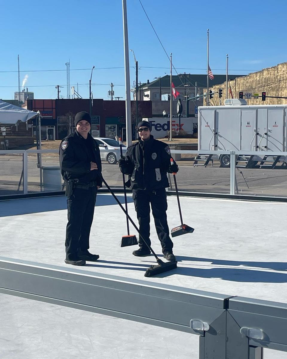 Fort Smith firefighters volunteered at the Community Rescue Mission's ice skating rink at Cisterna Park this year. The last day to skate is Sunday, Jan. 1, 2023.