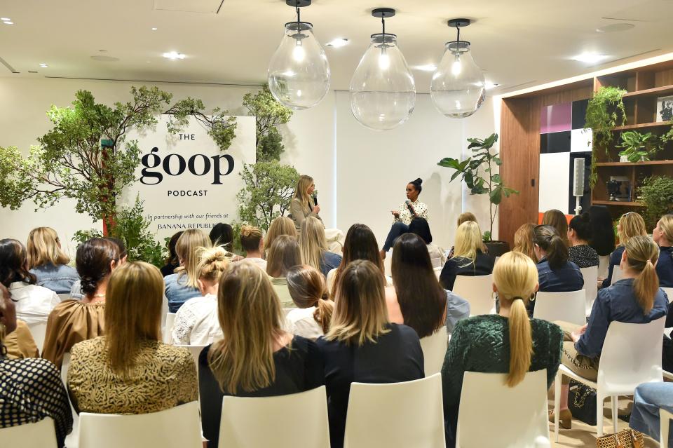 Gwyneth Paltrow And Kerry Washington doing The Goop podcast.