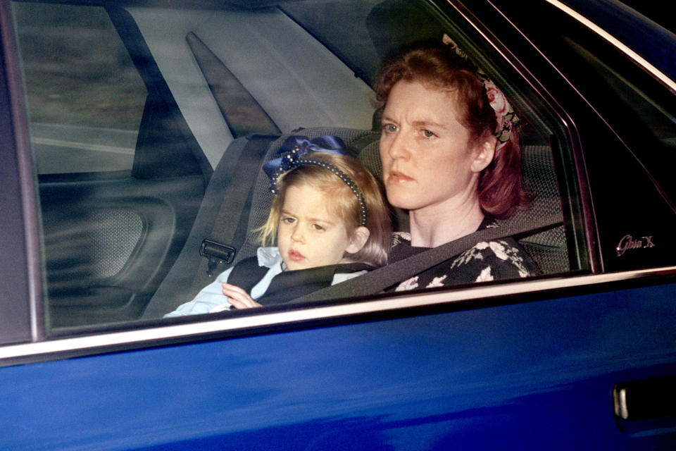 The Duchess of York returns home from Upton House school with her daughter Beatrice. Buckingham palace announced that llawyers acting for the Duchess of York initiated discussions about a formal separation for the Duke and Duchess.