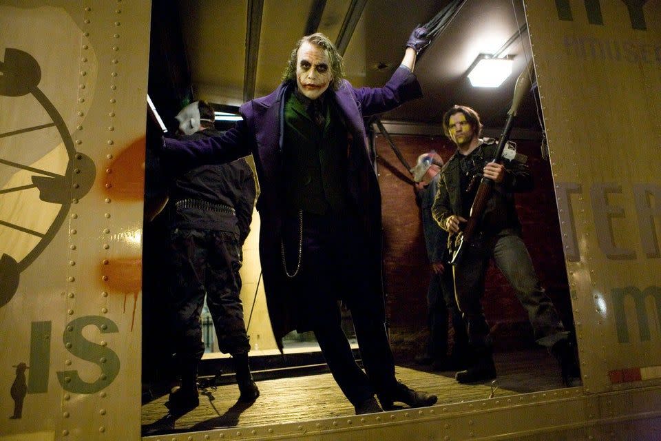 Heath Ledger between takes on the set of 'The Dark Knight', 2008