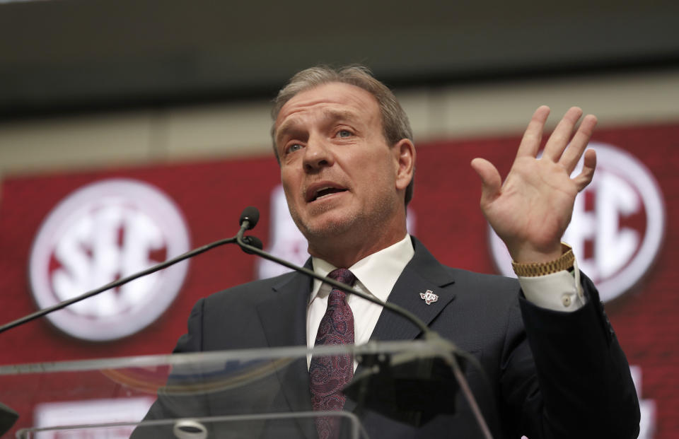 Texas A&M head coach Jimbo Fisher has his work cut out for him in his first month on the job. (AP)