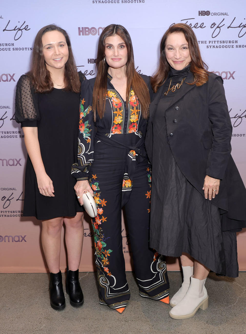 Kait Diaz, Idina Menzel and Director Trish Adlesic attend a special screening for the HBO Documentary Film "A Tree Of Life: The Pittsburgh Synagogue Shooting" at Hudson Yards on October 20, 2022 in New York City.