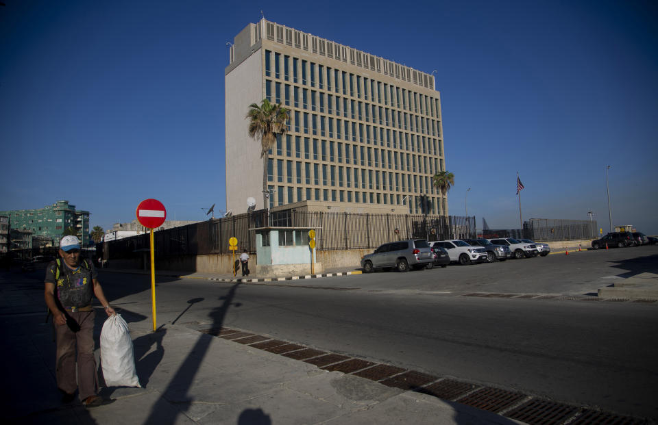 The U.S. embassy stands on the day of its reopening for visa and consular services in Havana, Cuba, Wednesday, Jan. 4, 2023. (AP Photo/Ismael Francisco)