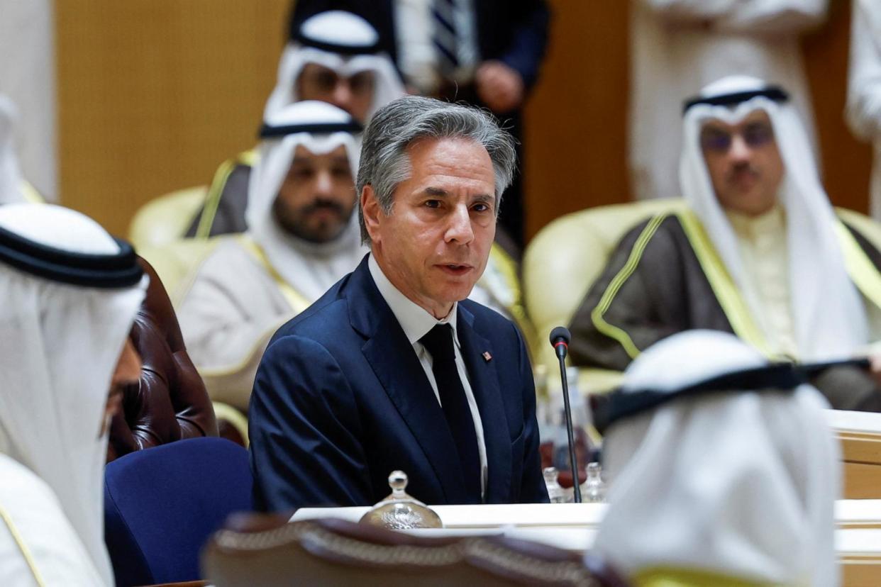 PHOTO: U.S. Secretary of State Antony Blinken attends a Joint Ministerial Meeting of the GCC-U.S. Strategic Partnership to discuss the humanitarian crises faced in Gaza, in Riyadh, Saudi Arabia, April 29, 2024. (Evelyn Hockstein/Reuters)