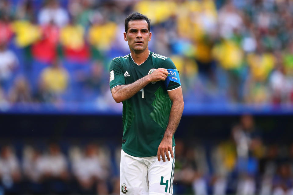 Rafael Marquez of Mexico looks on during the 2018 FIFA World Cup Russia Round of 16 match between Brazil and Mexico at Samara Arena on July 2, 2018 in Samara, Russia. (Getty Images)