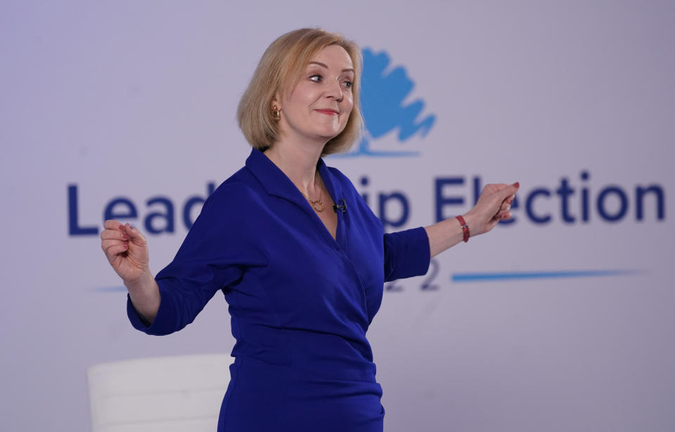 Liz Truss during a hustings event at the Holiday Inn, in Norwich North, Norfolk, as part of her campaign to be leader of the Conservative Party and the next prime minister. Picture date: Thursday August 25, 2022. (Photo by Joe Giddens/PA Images via Getty Images)