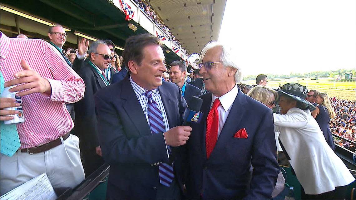 NBC Sports reporter and Lexington resident Kenny Rice interviewed trainer Bob Baffert after the Baffert-conditioned American Pharoah clinched the 2015 Triple Crown by winning the Belmont Stakes at Belmont Park. NBC Sports