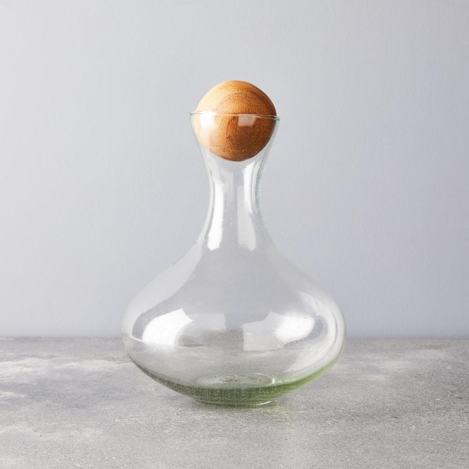 63) Recycled Glass Decanter with Wood Stopper