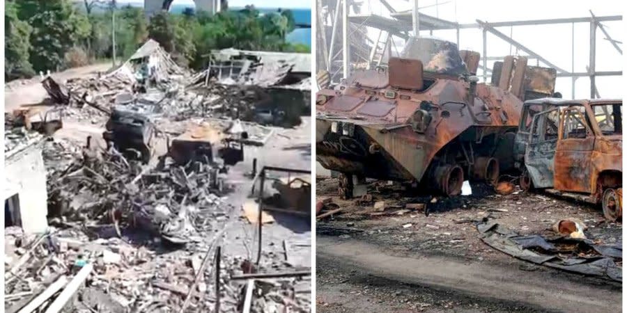 Video shows complete destruction of several buildings, Russian military vehicles