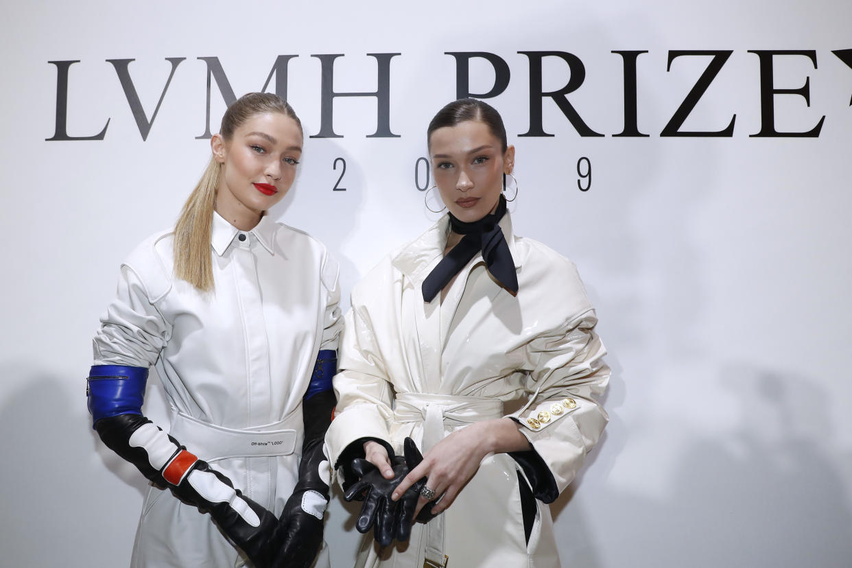 PARIS, FRANCE - MARCH 01: Models Bella Hadid and her sister Gigi Hadid attend the LVMH Prize 2019 Edition at Louis Vuitton Avenue Montaigne Store on March 01, 2019 in Paris, France. (Photo by Bertrand Rindoff Petroff/Getty Images)