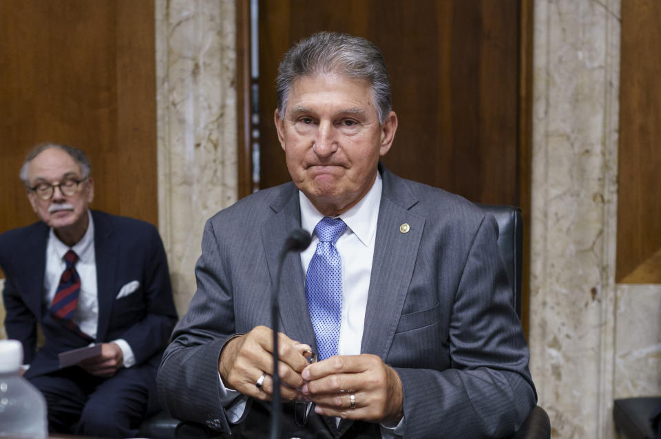 Sen. Joe Manchin, D-W.Va., chairman of the Senate Energy and Natural Resources Committee, arrives for a hearing at the Capitol in Washington, Tuesday, June 8, 2021. Manchin, a crucial 50th vote for his party on President Joe Biden's proposals, said Sunday he would vote against federal voting rights legislation sponsored by his own party. (AP Photo/J. Scott Applewhite)