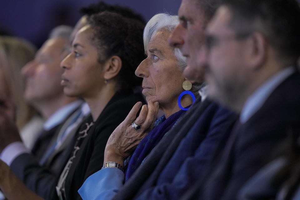 European Central Bank President Christine Lagarde attends the "Technology in a turbulent world" panel discussion during the annual meeting of the World Economic Forum in Davos, Switzerland, Thursday, Jan. 18, 2024. The annual meeting of the World Economic Forum is taking place in Davos from Jan. 15 until Jan. 19, 2024. (AP Photo/Markus Schreiber)