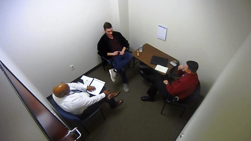 Nick Shaughnessy being questioned by Travis County detectives. / Credit: Travis County DA's Office