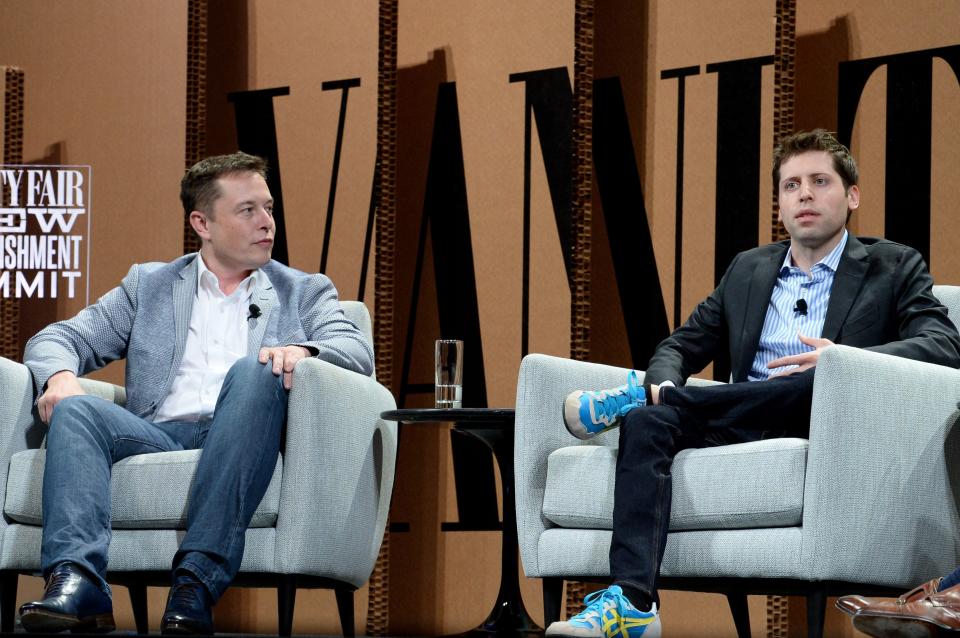 Elon Musk and Sam Altman sitting onstage.