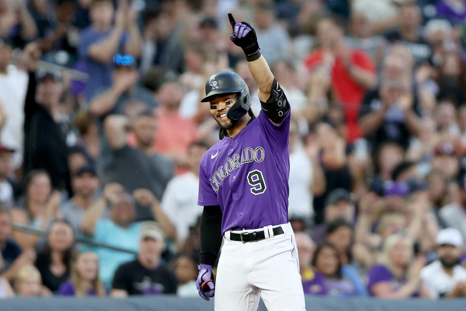 Connor Joe #9 of the Colorado Rockies will have fantasy value in the week ahead