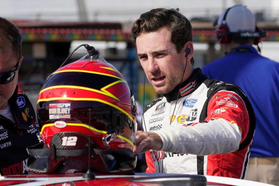 Ryan Blaney prepares for practice and qualifying at Richmond Raceway for Sunday’s NASCAR Cup Series auto race Saturday, Aug. 13, 2022, in Richmond, Va. (AP Photo/Steve Helber)