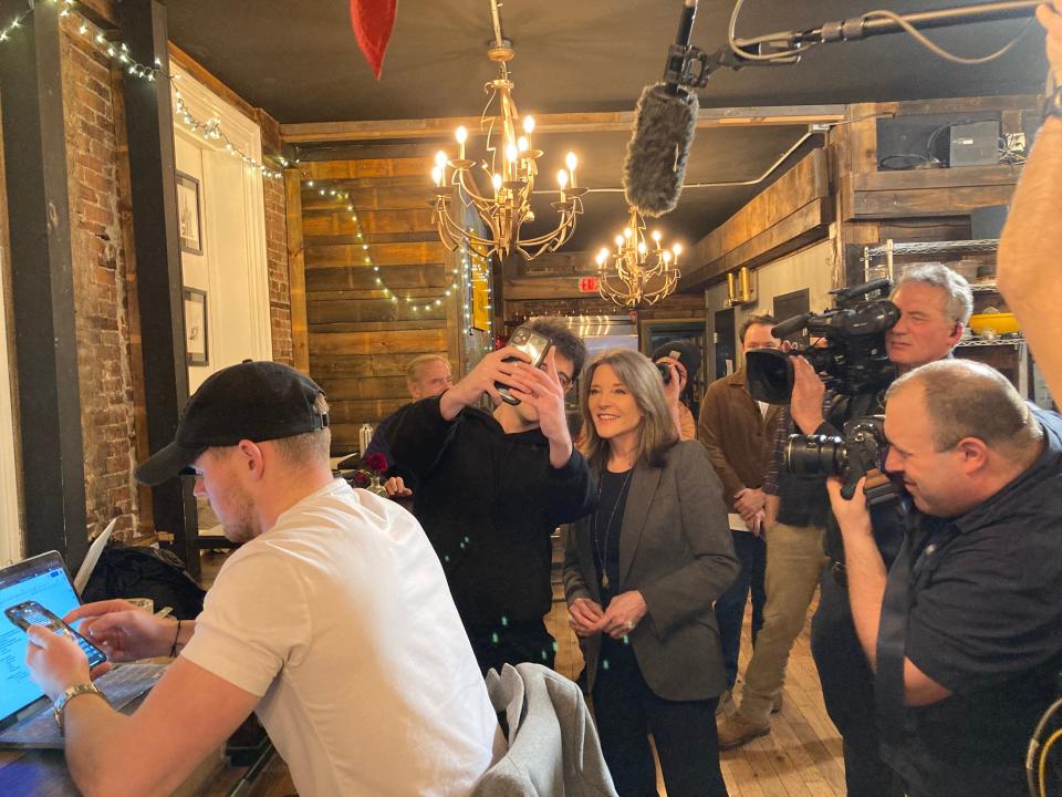 Author Marianne Williamson, a 2024 Democratic presidential candidate, made a campaign stop at Cup of Joe Cafe & Bar in Portsmouth on Thursday, March 9, 2023.