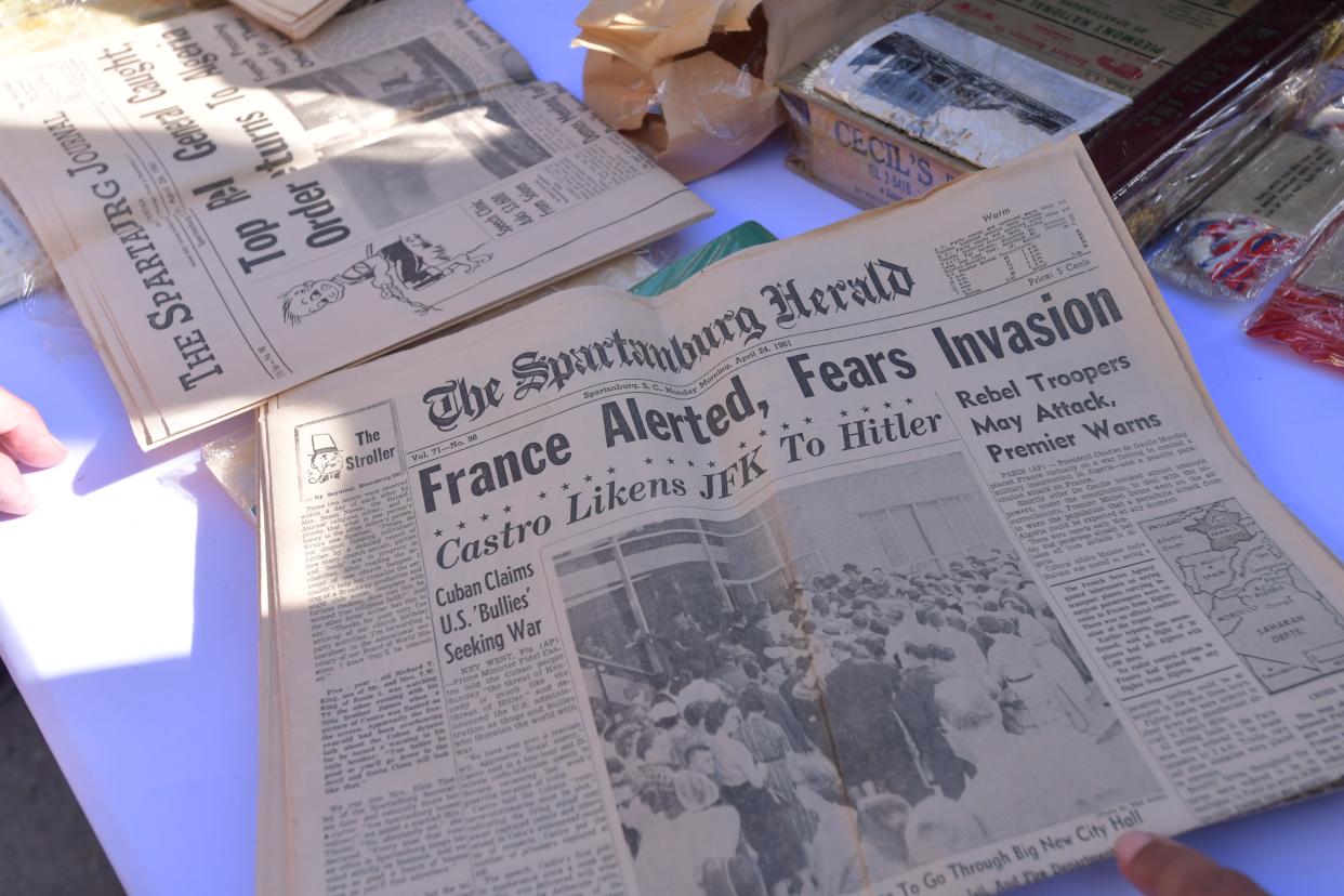 The Spartanburg Herald newspaper was among items in a time capsule embedded in a Spartanburg City Hall in 1961 and unsealed during ceremony Wednesday, April 3, 2024.