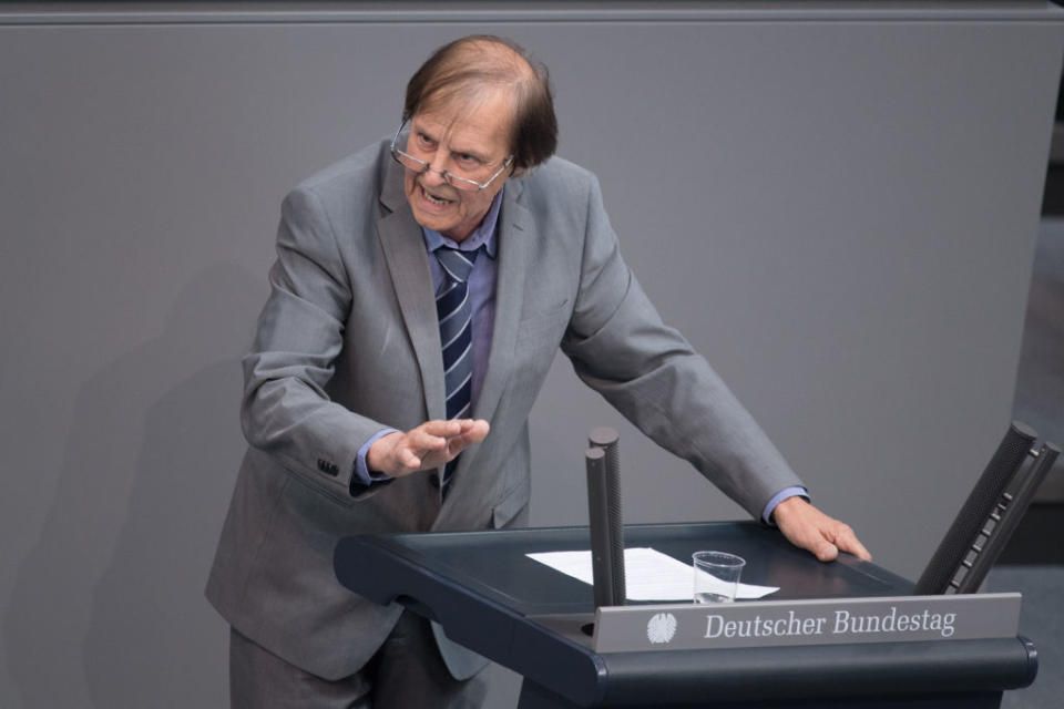 15 May 2020, Berlin: Detlev Spangenberg (AfD) speaks at the 61st session of the German Bundestag.  Working hours and bonuses in nursing care are being debated. Photo: JÃ¶rg Carstensen/dpa (Photo by JÃ¶rg Carstensen/picture alliance via Getty Images)