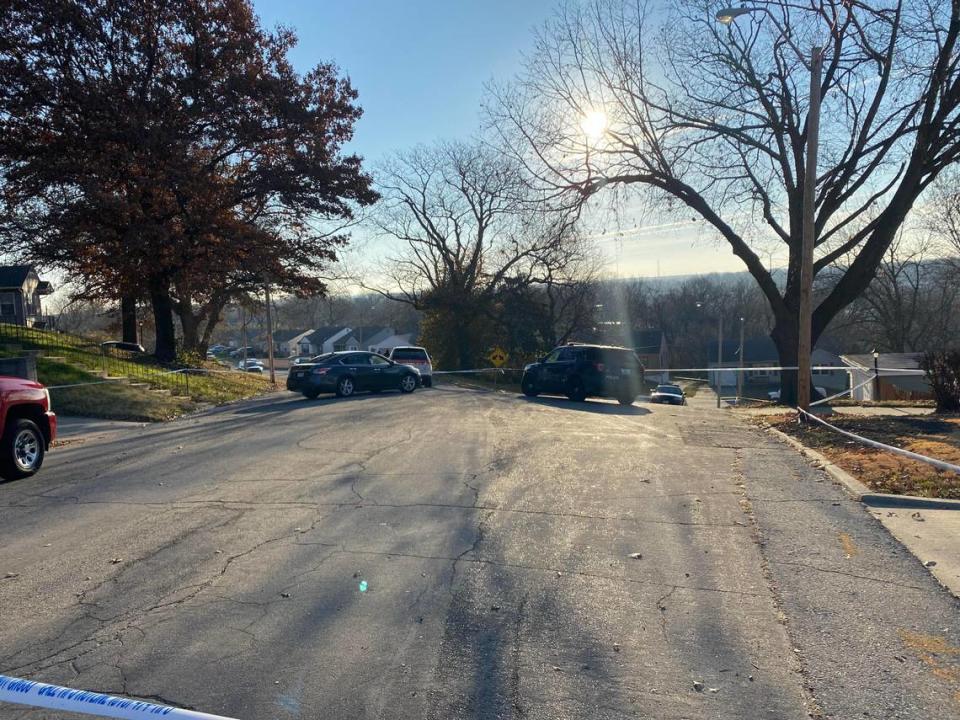 Kansas City police officers investigate a fatal shooting at 46th Terrace and Bales Ave.