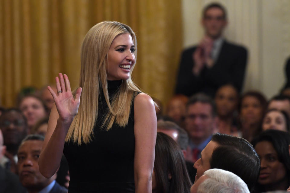 Ivanka Trump, assistant to the president, stands up as she is recognized by President Donald Trump at the 2019 Prison Reform Summit and First Step Act celebration in the East Room of the White House in Washington, Monday, April 1, 2019. (Photo: Susan Walsh/AP)