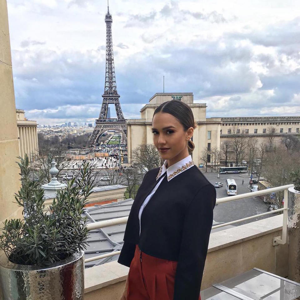 <p>The Honest Company guru/sometimes actress looked “Paris chic” for a Dior show in March 2016. (Photo: <a rel="nofollow noopener" href="https://www.instagram.com/p/BCiSuQEsuhj/?taken-by=jessicaalba&hl=en" target="_blank" data-ylk="slk:Jessica Alba via Instagram;elm:context_link;itc:0;sec:content-canvas" class="link ">Jessica Alba via Instagram</a>) </p>