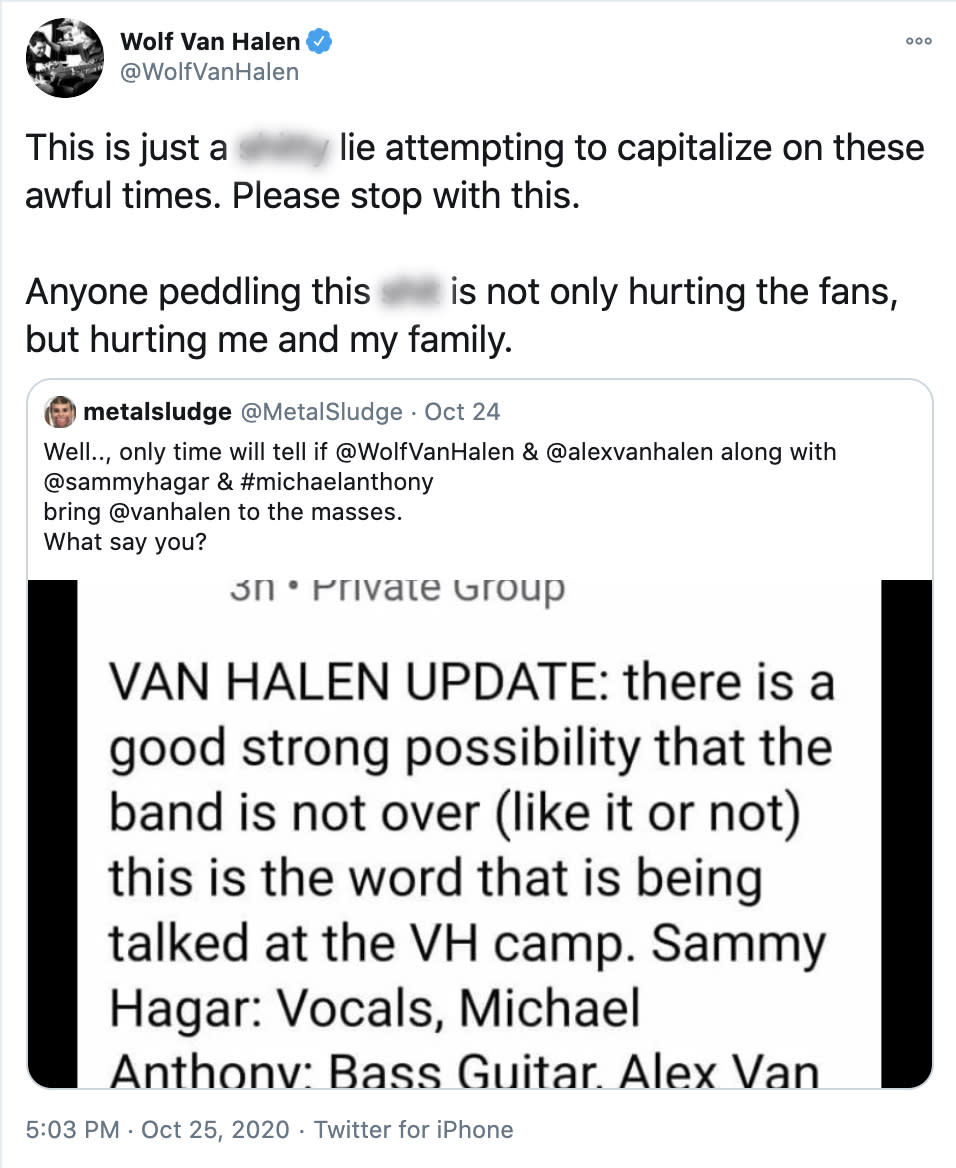 Wolfgang Van Halen shot down rumors that he will replace his late father, Eddie Van Halen, as the guitarist in Van Halen.  (@WolfVanHalen/ Twitter)