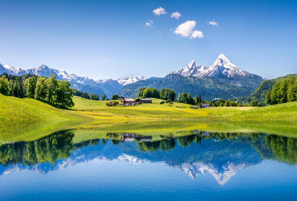 Idyllic summer landscape with clear mountain lake in the Alps.