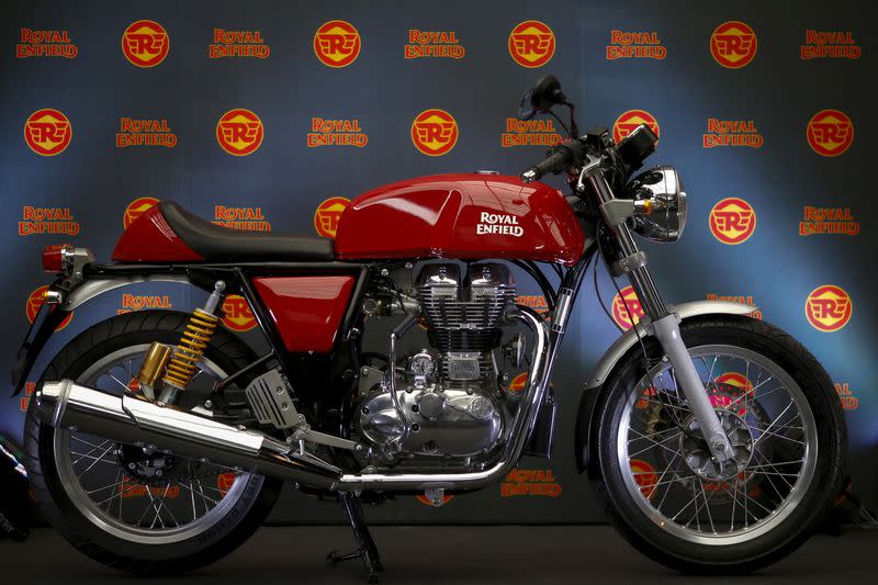 FILE PHOTO: Royal Enfield motorcycle, owned by India's Eicher Motors, is displayed at Royal Enfield's flagship shore in Bangkok