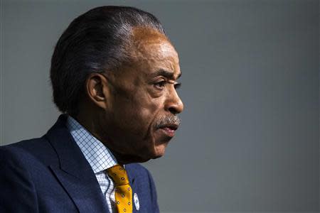 Reverend Al Sharpton speaks during a news conference held to address local media reports regarding his relationship with the FBI during the 1980s in New York April 8, 2014. REUTERS/Lucas Jackson