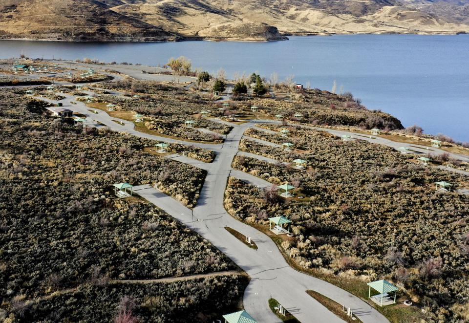 The Sailboat Beach Day-Use Area at Deer Creek State Park in Heber City is pictured on Wednesday, Nov. 15, 2023. The area is closed to all public access as part of the Deer Creek Intake Project. The closure is expected to last until spring 2026. | Laura Seitz, Deseret News