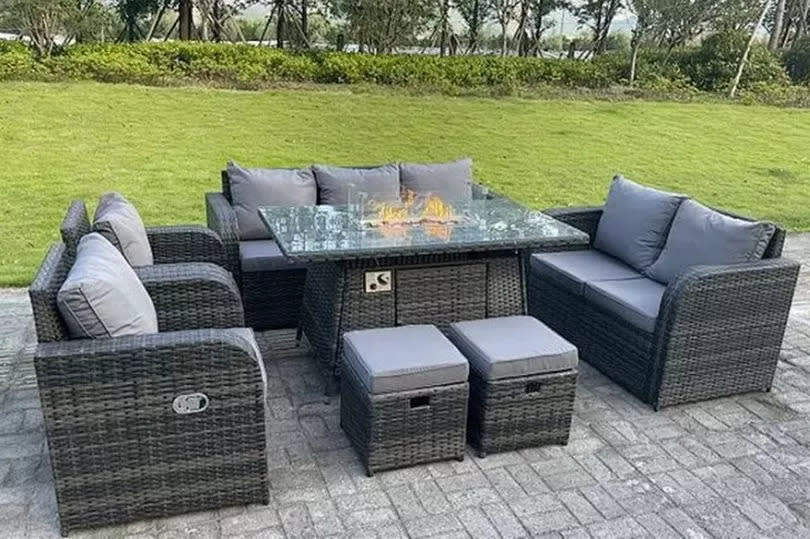 8 Seater Rattan Fire Pit Garden Table Set