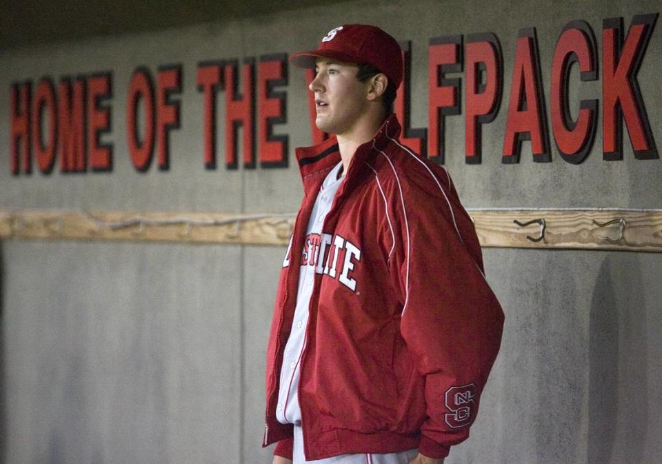 North Carolina State’s Andrew Brackman (40) watches as his team bats during the Wolfpack’s Red/White Series on Thursday October 12, 2006 at Doak Field.