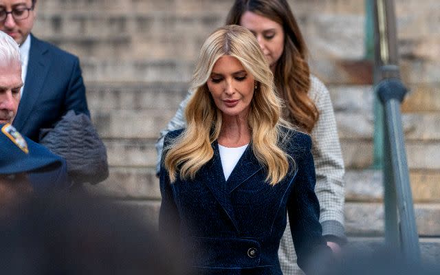 NEW YORK, NEW YORK – NOVEMBER 08: Ivanka Trump, daughter of former President Donald Trump, departs court after testifying at his civil fraud trial on November 08, 2023 in New York City. Former President Trump has testified in the case that alleges he and his two sons Donald Trump Jr. and Eric Trump conspired to inflate his net worth on financial statements provided to banks and insurers to secure loans. New York Attorney General Letitia James has sued seeking $250 million in damages. Ivanka Trump testified today after her lawyers were unable to block her testimony. (Photo by David Dee Delgado/Getty Images)